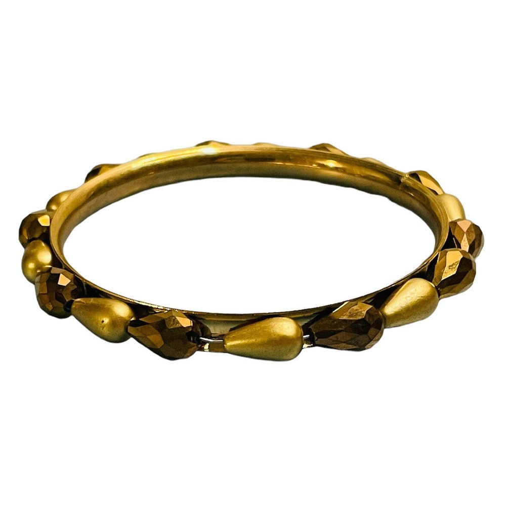 Gold Tone Faux Amber And Gold Beading Metal Bracket Career Fashion Office